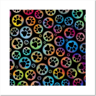 Colorful Paws in Circles Pattern Posters and Art